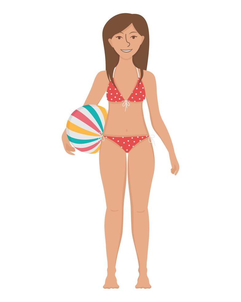 chica con una pelota inflable. garabatear imágenes prediseñadas planas. Todos los objetos están repintados. vector