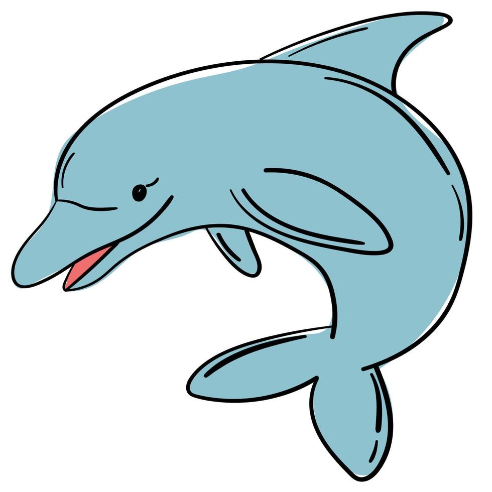 Doodle sticker playful cartoon dolphin vector