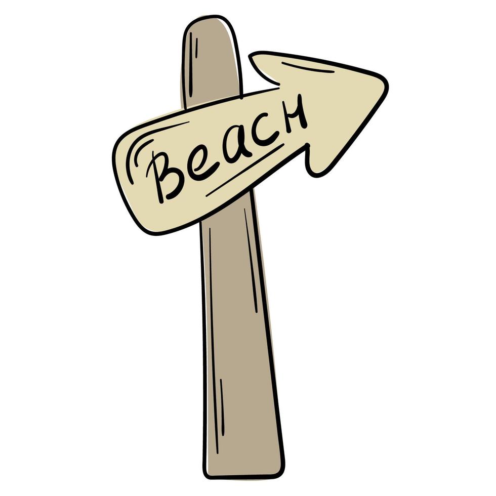 Doodle sticker simple cartoon beach direction sign vector