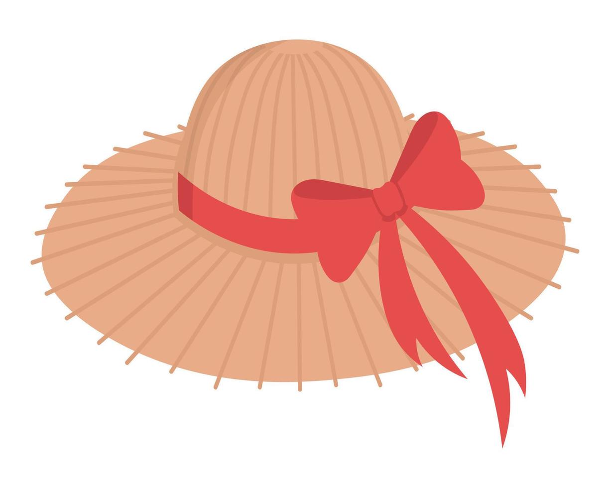 Woven hat for sunbathing on the beach. Doodle flat clipart. All colors are repainted. vector