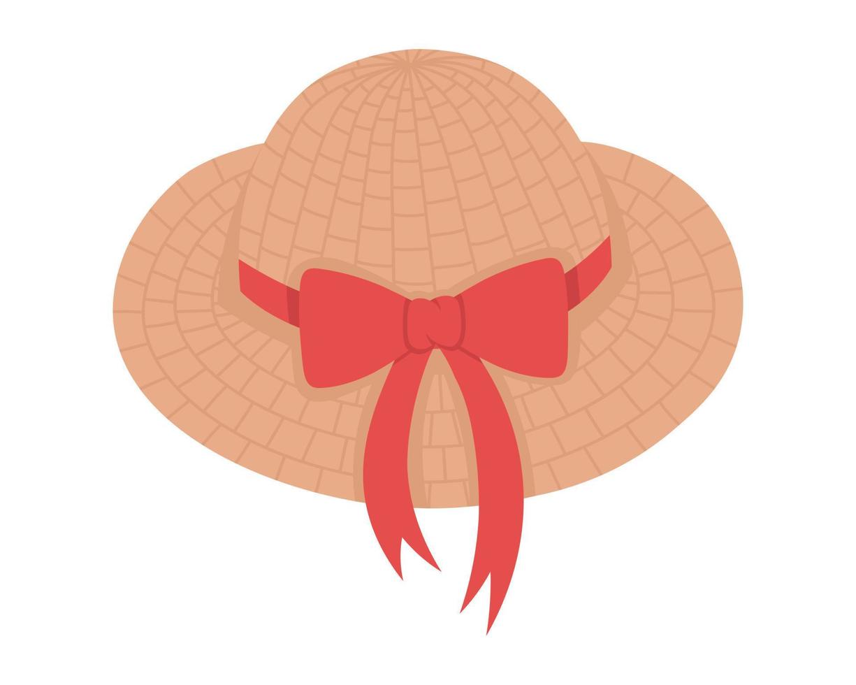 Woven hat for sunbathing on the beach. Doodle flat clipart. All colors are repainted. vector