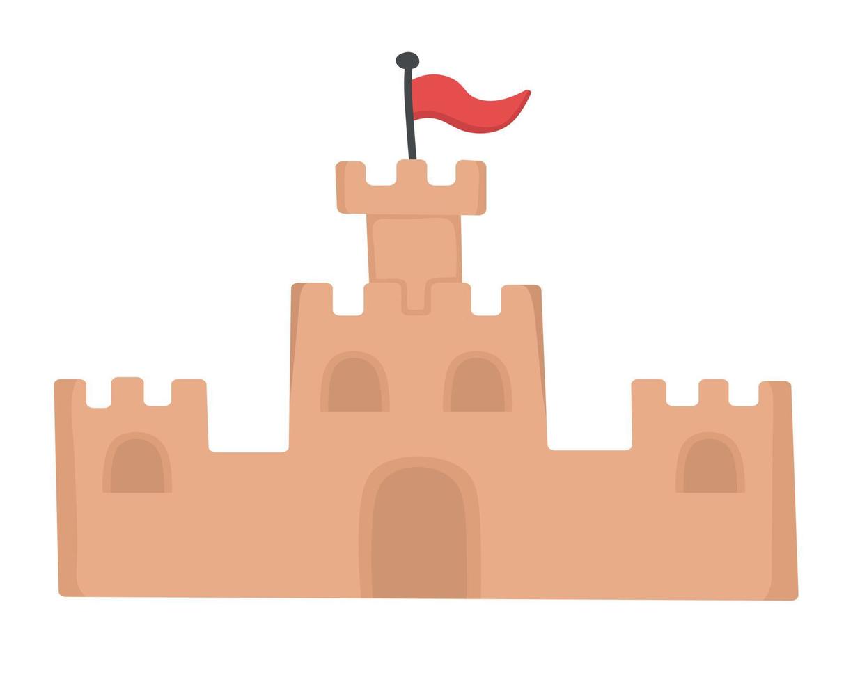 hermoso castillo de arena para jugar en la playa. garabatear imágenes prediseñadas planas. Todos los colores están repintados. vector