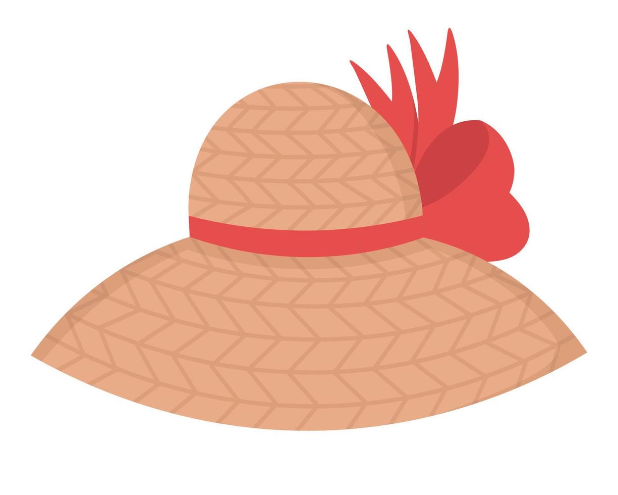 Woven hat for sunbathing on the beach. Doodle flat clipart. All colors are repainted. vector