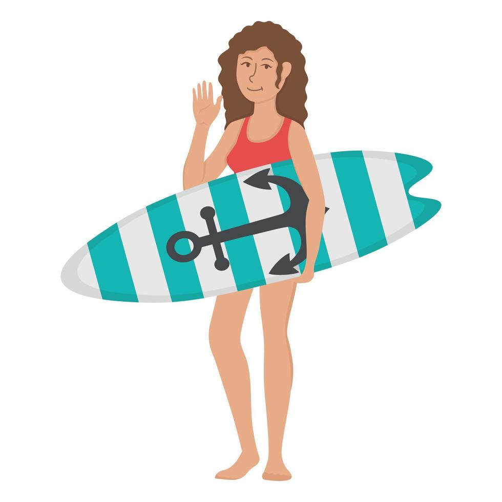 A guy with a surfboard in his hands. Flat doodle clipart. All objects are repainted. vector