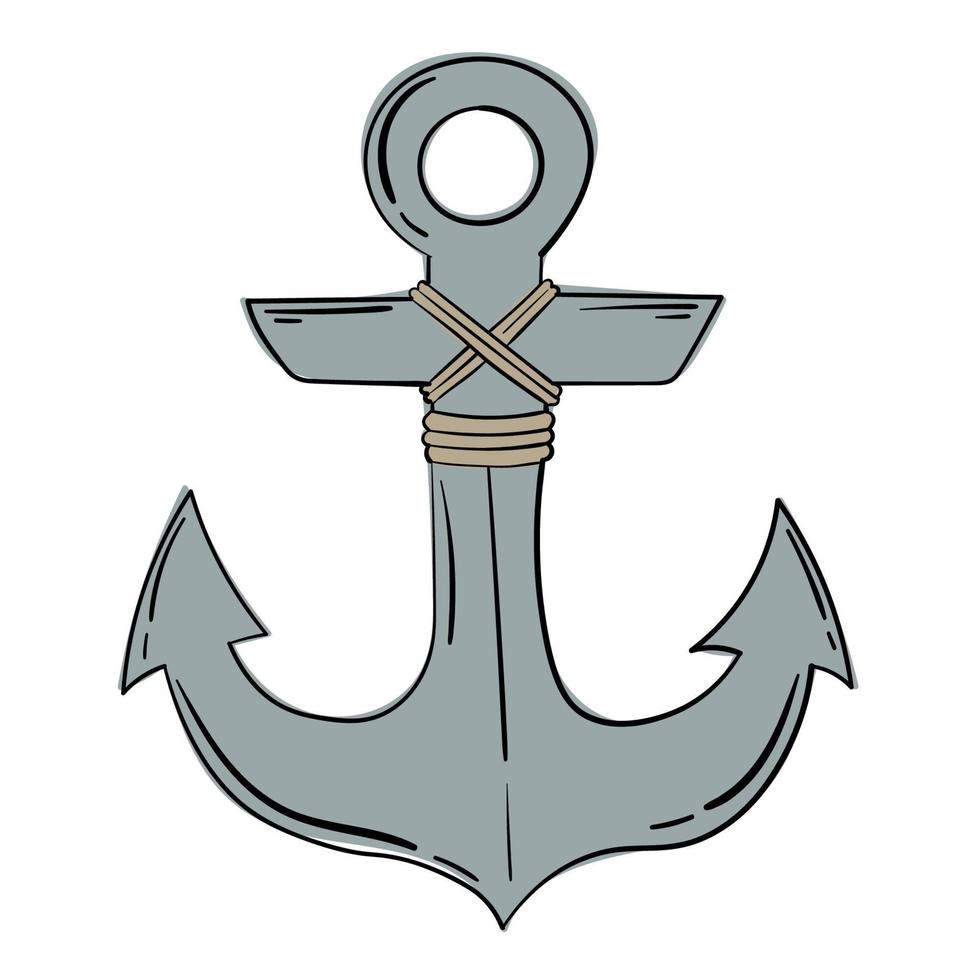 Doodle sticker simple ship anchor vector