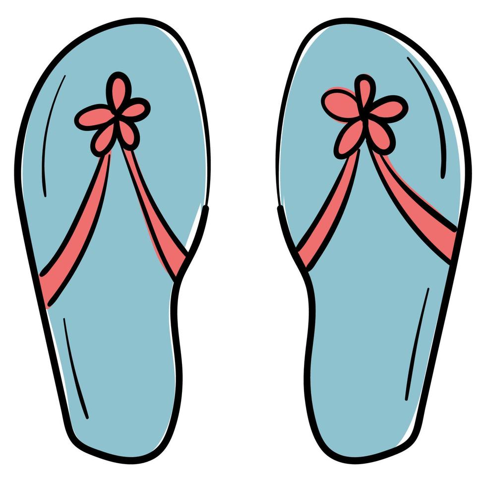 Doodle sticker with funny beach flip flops vector