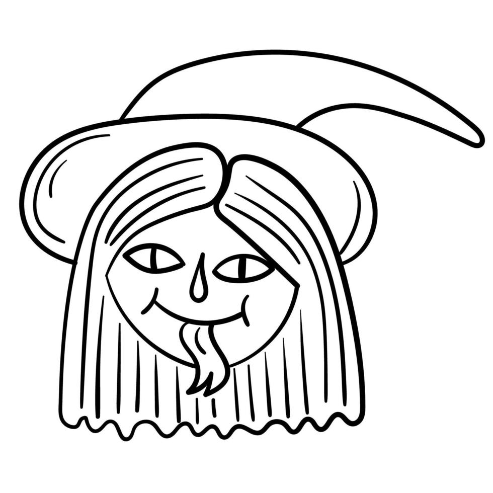 Doodle sticker funny witch with hat vector