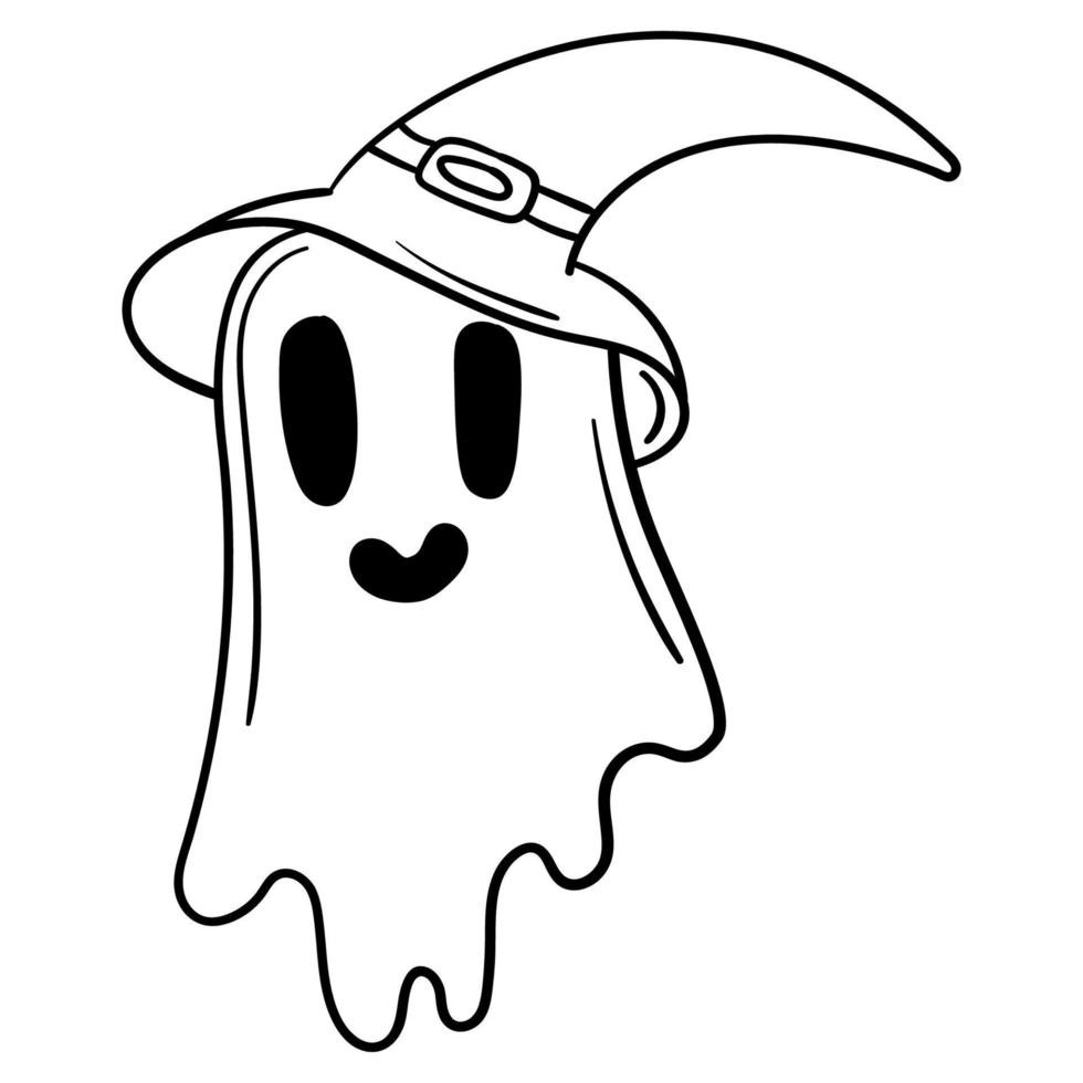 Doodle sticker cute ghost for halloween vector