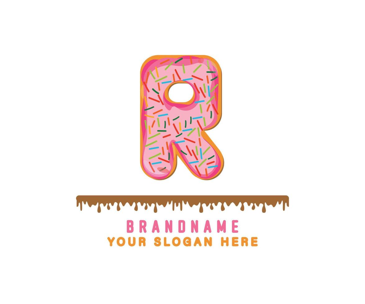 letter R alphabet with pink donut bread alphabet theis suitable for logos, titles and headers, cute donut vector