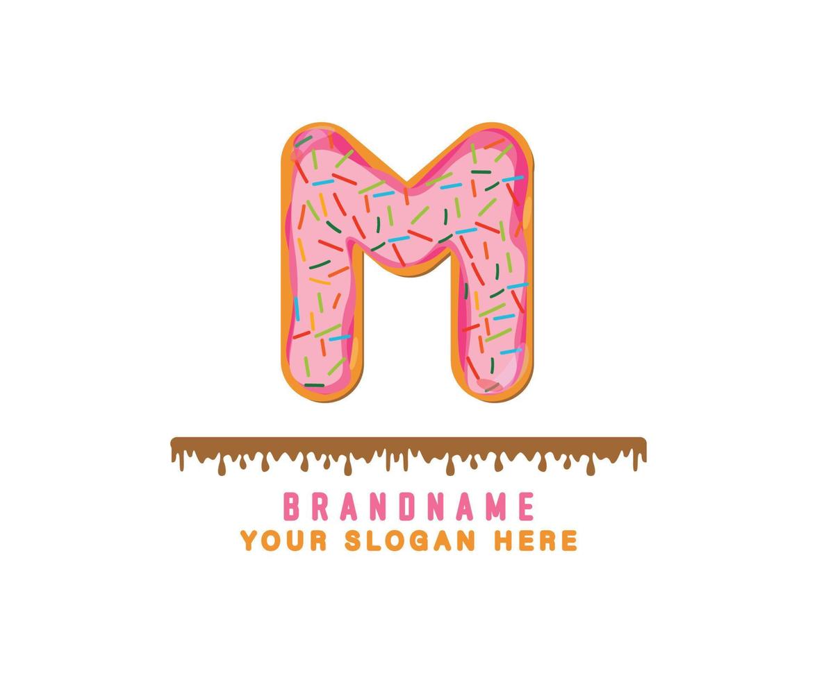 letter M alphabet with pink donut bread alphabet theis suitable for logos, titles and headers, cute donut vector