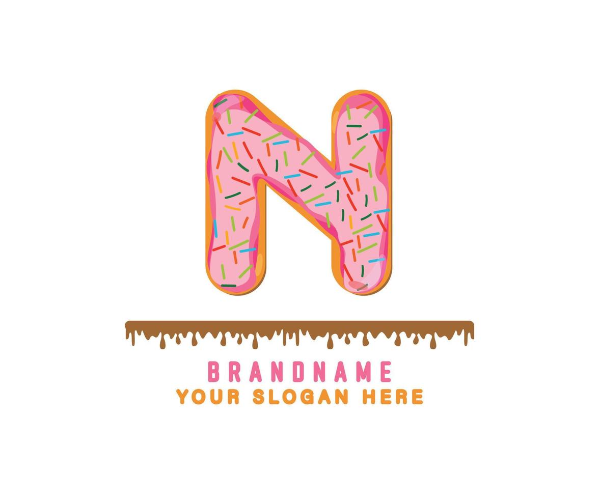 letter N alphabet with pink donut bread alphabet theis suitable for logos, titles and headers, cute donut vector