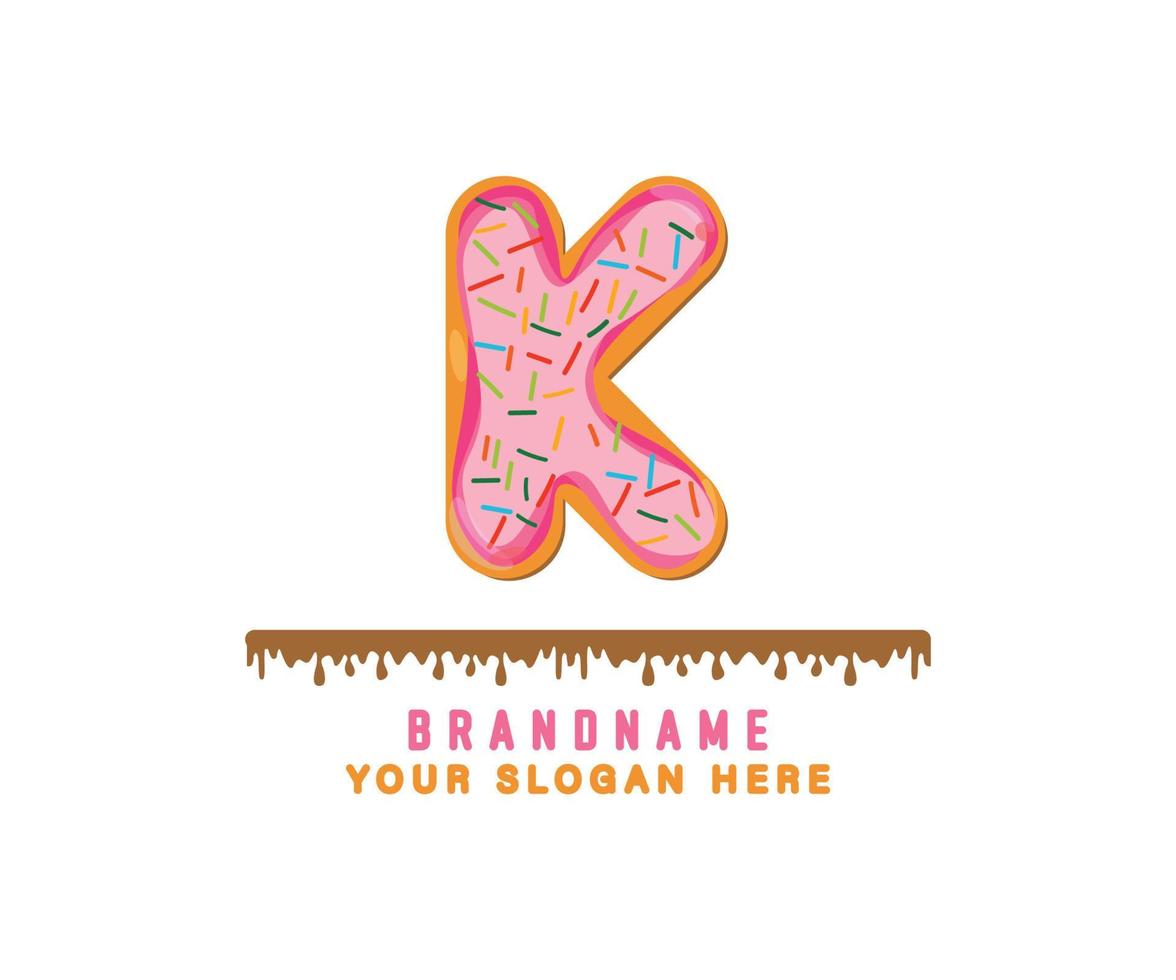 letter K alphabet with pink donut bread alphabet theis suitable for logos, titles and headers, cute donut vector