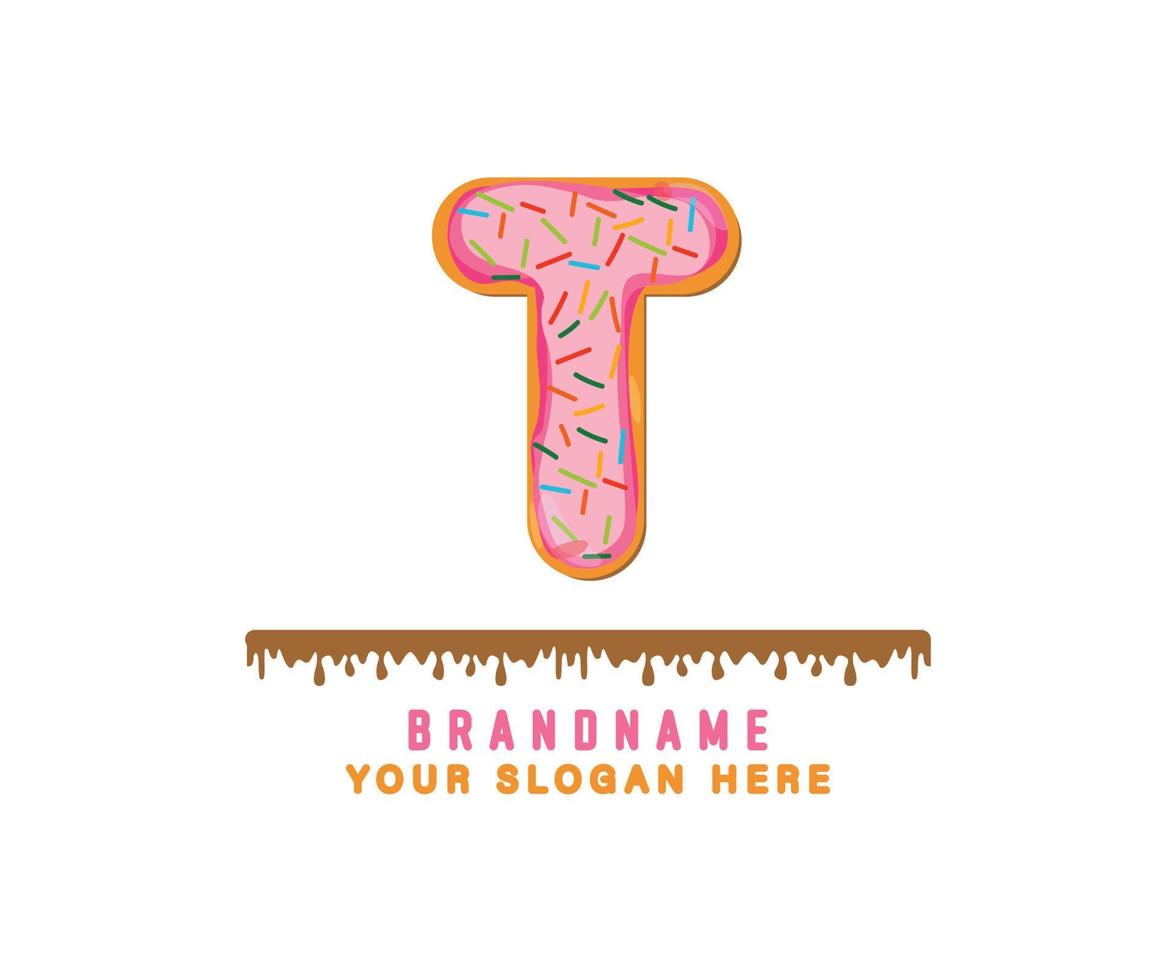 letter T alphabet with pink donut bread alphabet theis suitable for logos, titles and headers, cute donut vector