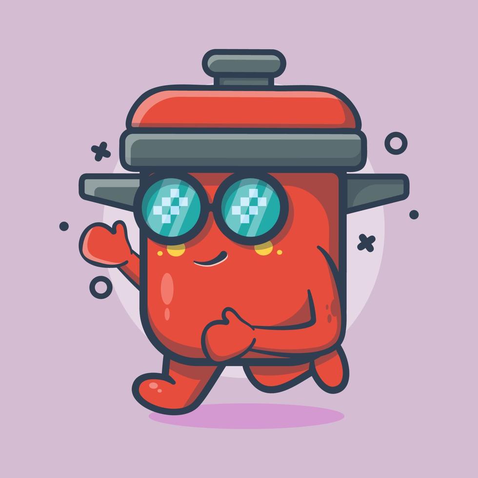 Funny cooking pot character mascot running isolated cartoon in flat style design vector