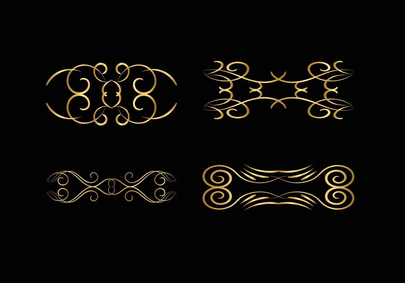 elementos de decoración y adornos dorados sobre fondo negro. ornamento floral vector