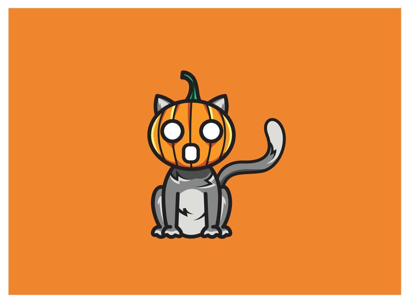 cute cat pumpkin head halloween vector