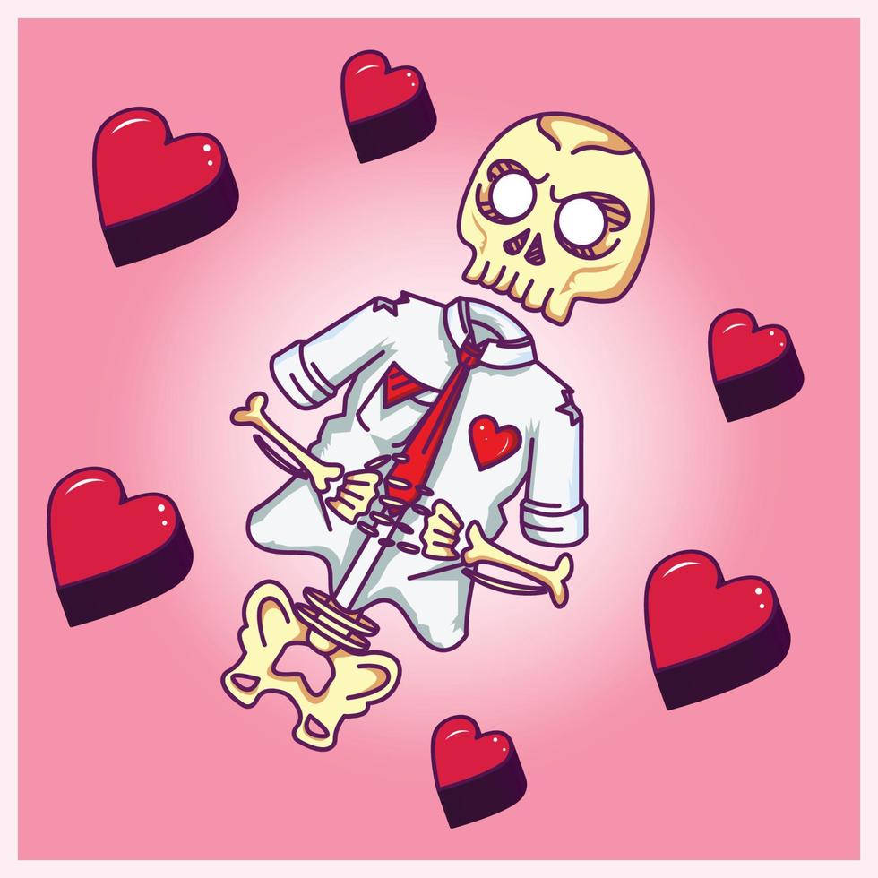 Skull alone fall in love cute vector