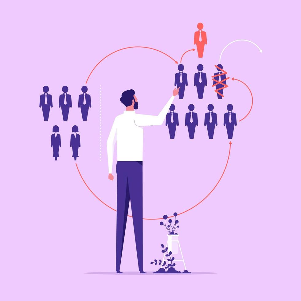 Management of recruitment, resource searching for new manager a best job. Hr employee candidate human employee character. vector concept