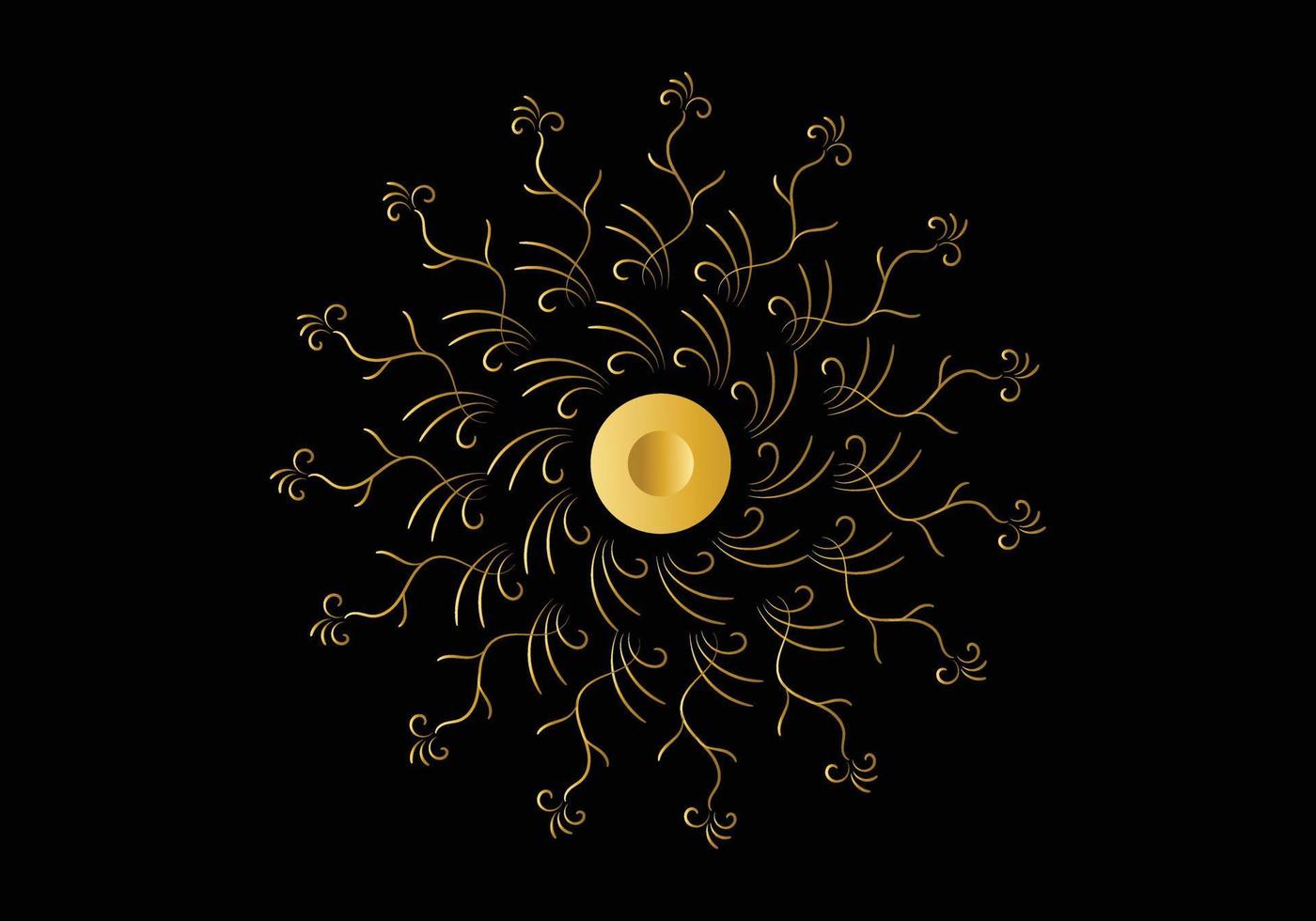 marco dorado con adorno en círculo sobre fondo negro. mandala de oro de lujo, diseño de dibujo a mano. vector