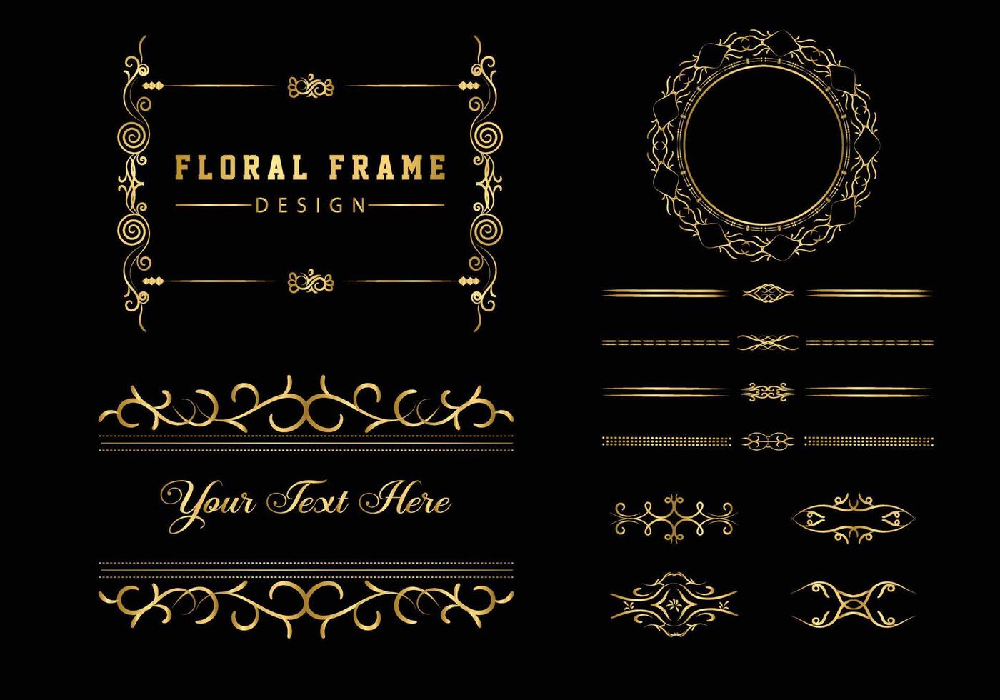 marco redondo decorativo dorado para el diseño con adorno floral. una plantilla para imprimir postales. vector