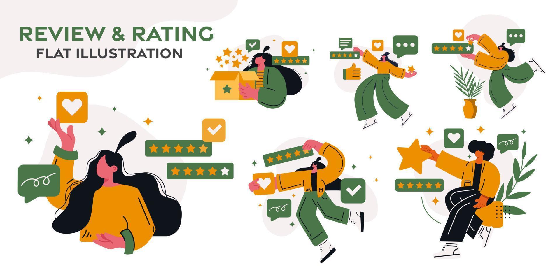Customer review rating. People give review rating and feedback. Flat vector illustration. Customer choice. Rank rating stars feedback. Flat vector illustration isolated on white background