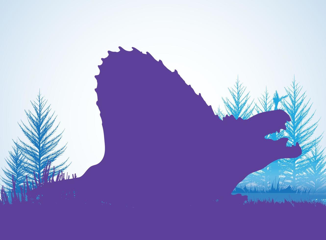 siluetas de dinosaurios dimetrodon en un entorno prehistórico capas superpuestas banner de fondo decorativo ilustración vectorial abstracta vector