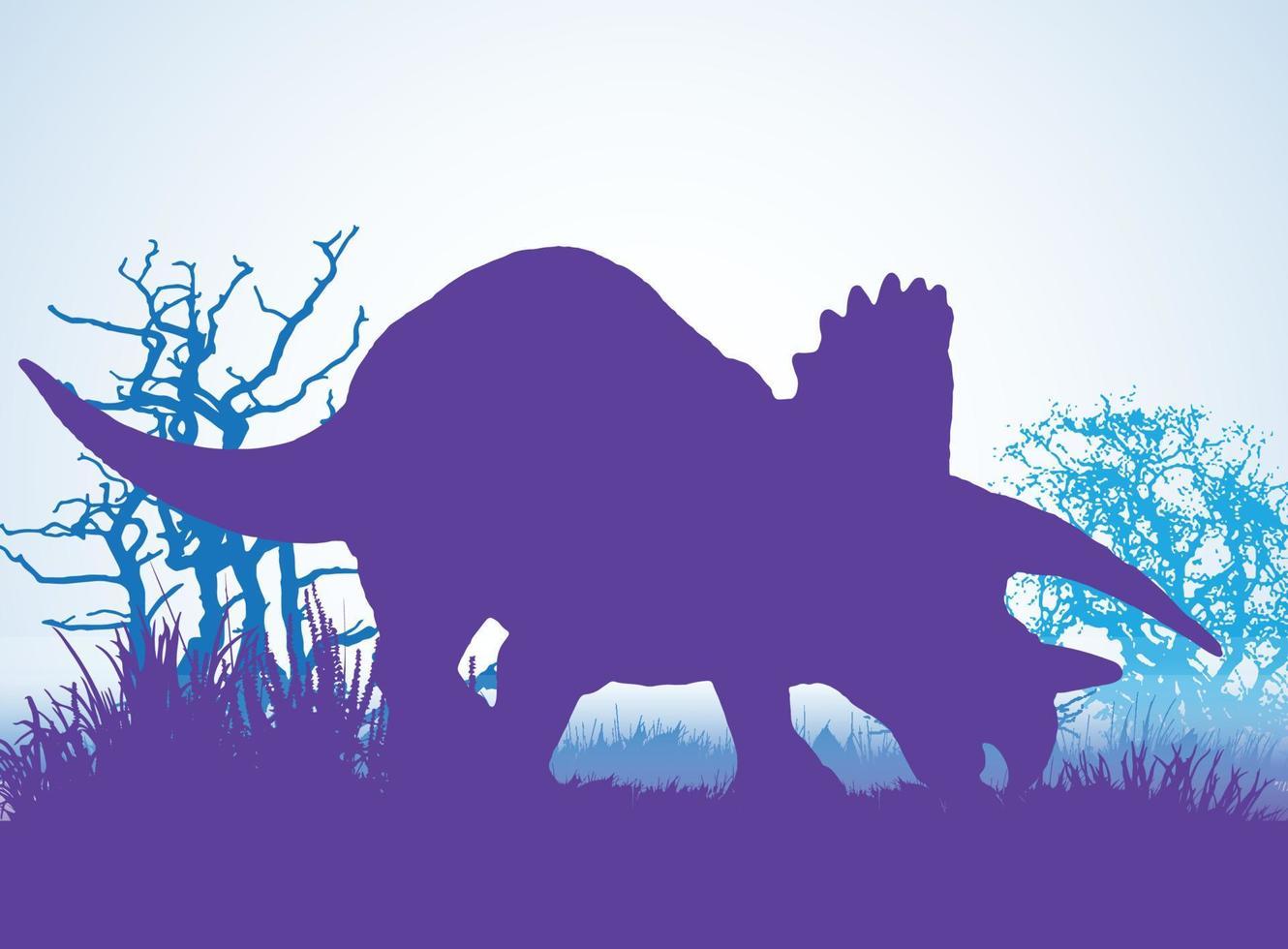 siluetas de dinosaurios triceratops en un entorno prehistórico capas superpuestas fondo decorativo banner ilustración vectorial abstracta vector