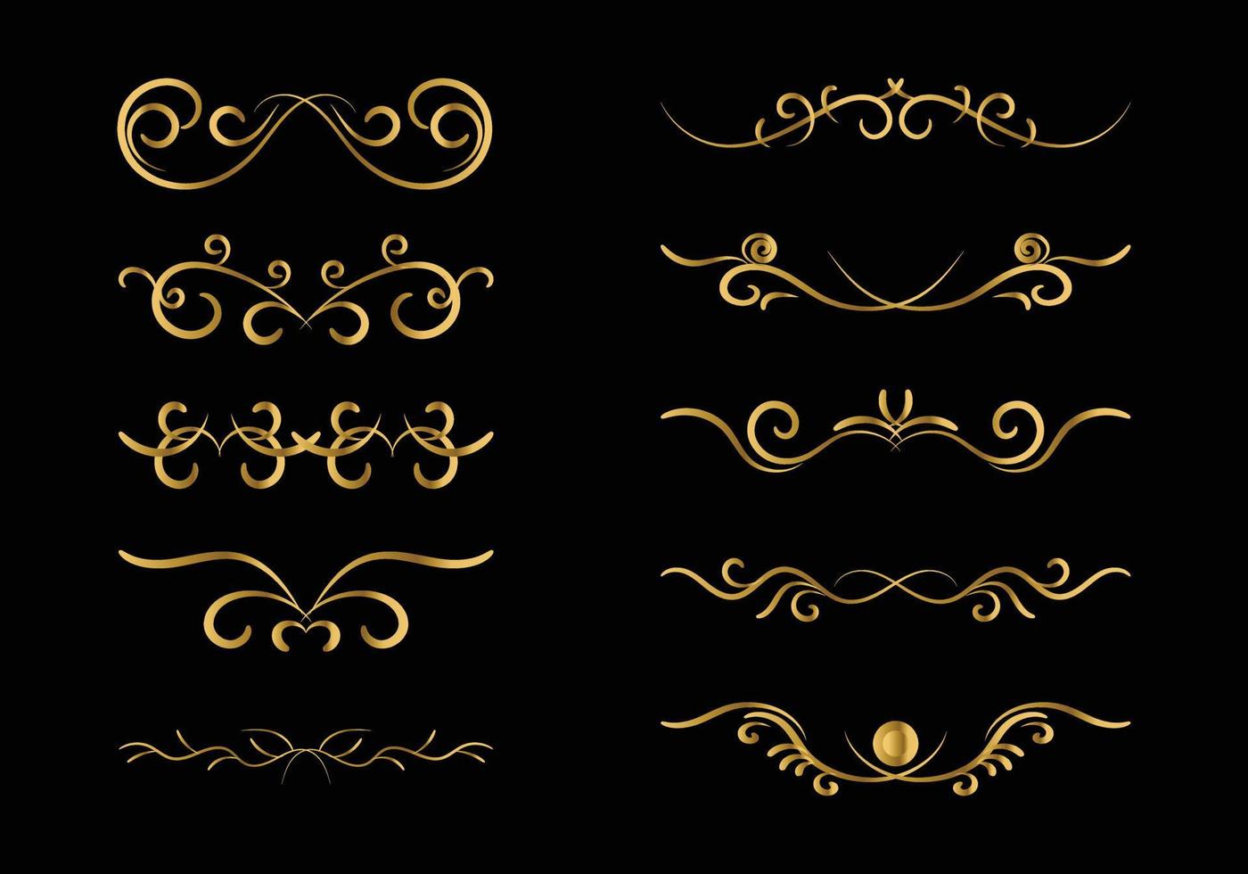 conjunto vectorial dorado de elementos decorativos florales vintage para diseño, impresión, bordado sobre fondo negro vector