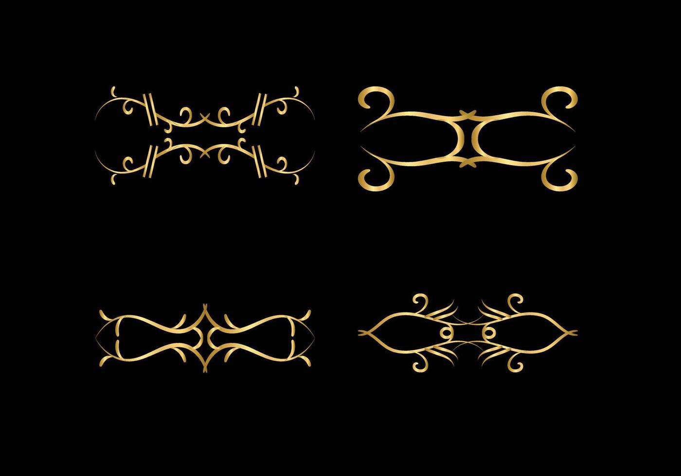 elementos de decoración y adornos dorados sobre fondo negro. ornamento floral vector