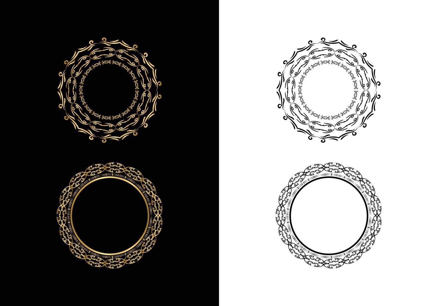 Golden Decorative round frame for design with floral ornament. A template for printing postcards. vector