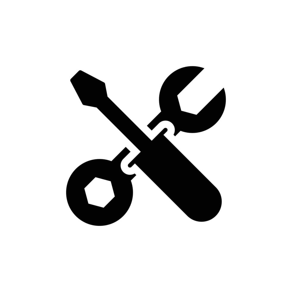 Maintenance icon. Simple solid style. Tool, wrench and screwdriver, spanner sign. Home services concept. Glyph vector illustration symbol element isolated on white background. EPS 10.