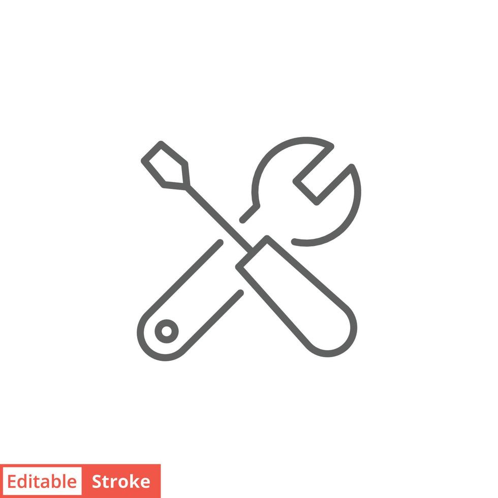 Maintenance icon. Simple outline style. Tool, wrench and screwdriver, spanner sign. Home services concept. Thin line vector illustration symbol isolated on white background. Editable stroke EPS 10.