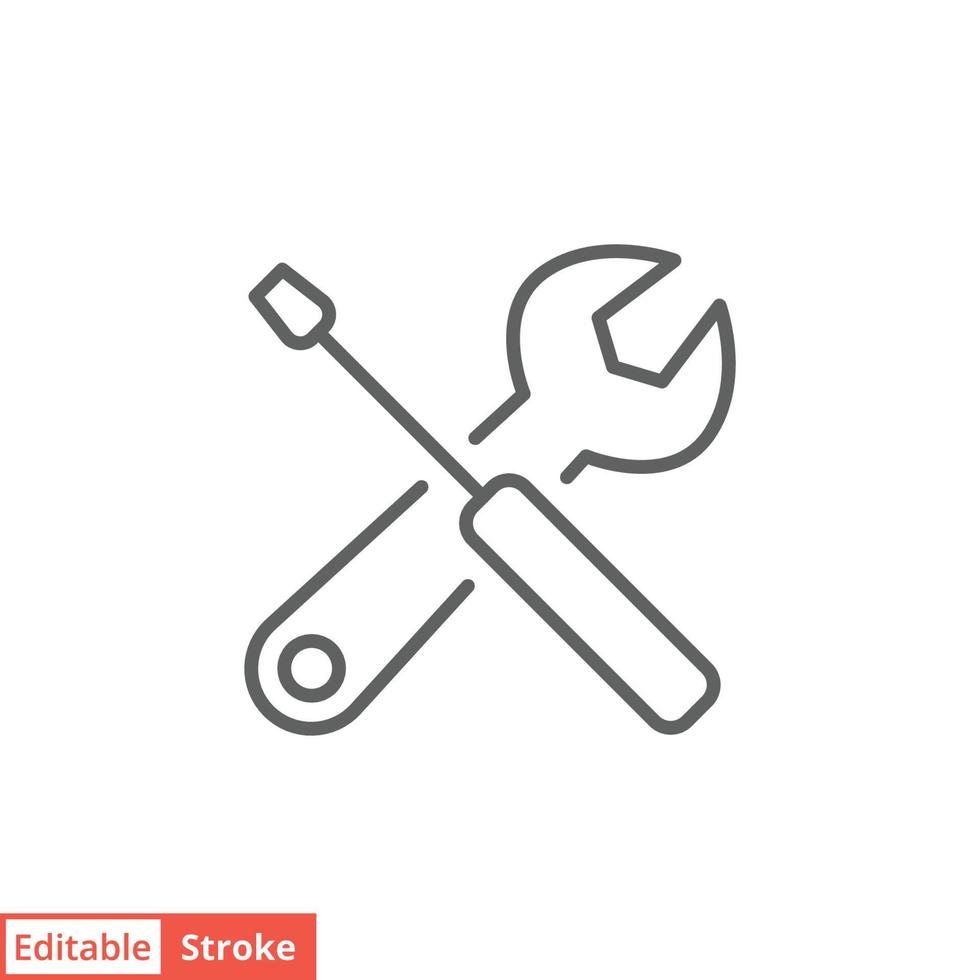 Maintenance icon. Simple outline style. Tool, wrench and screwdriver, spanner sign. Home services concept. Thin line vector illustration symbol isolated on white background. Editable stroke EPS 10.