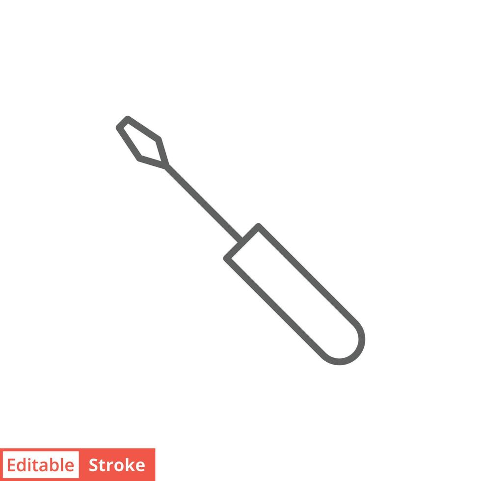 Slotted common blade screwdriver flat icon. Simple outline style. Thin line vector illustration symbol isolated on white background. Editable stroke EPS 10.