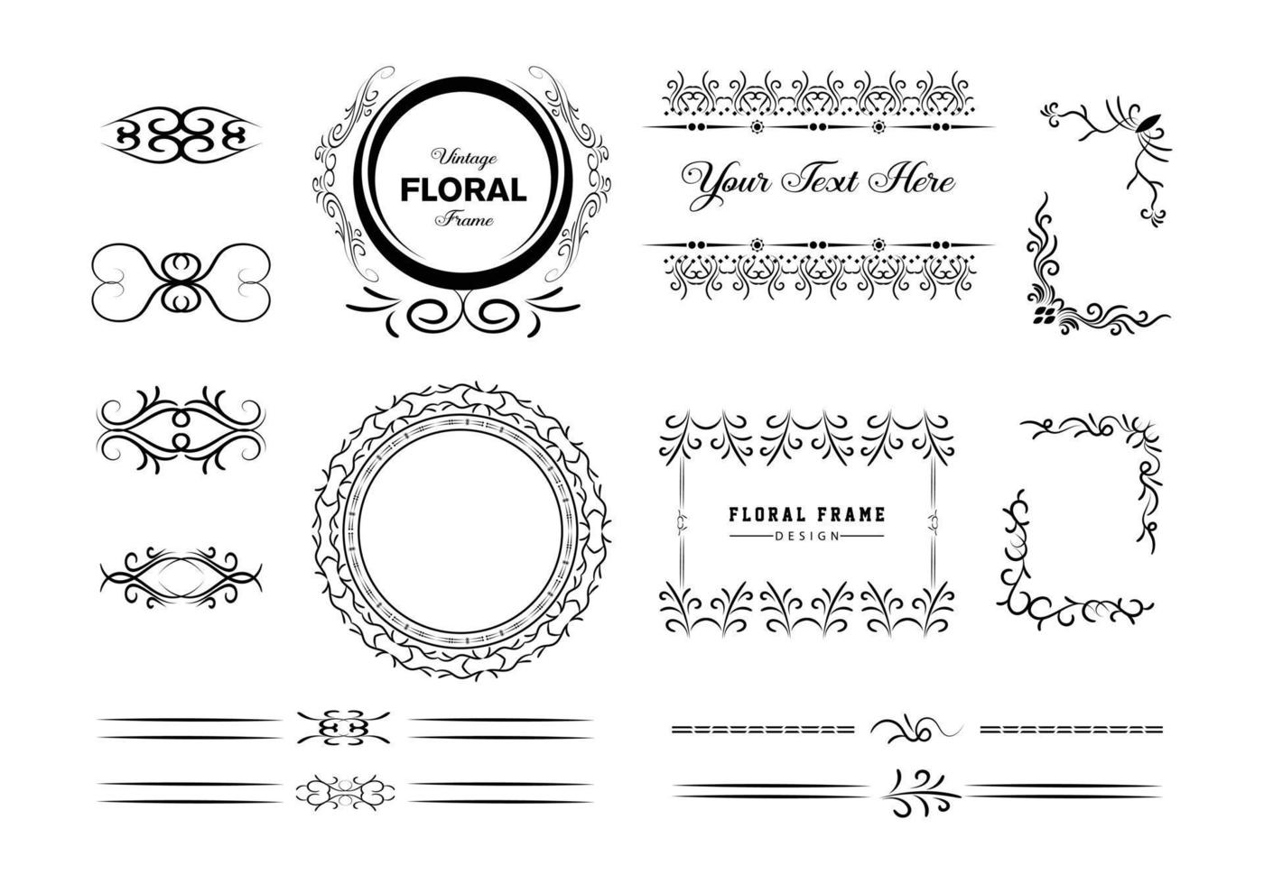 marcos antiguos, mega set de divisores aislados en blanco. elementos de diseño caligráfico. vector