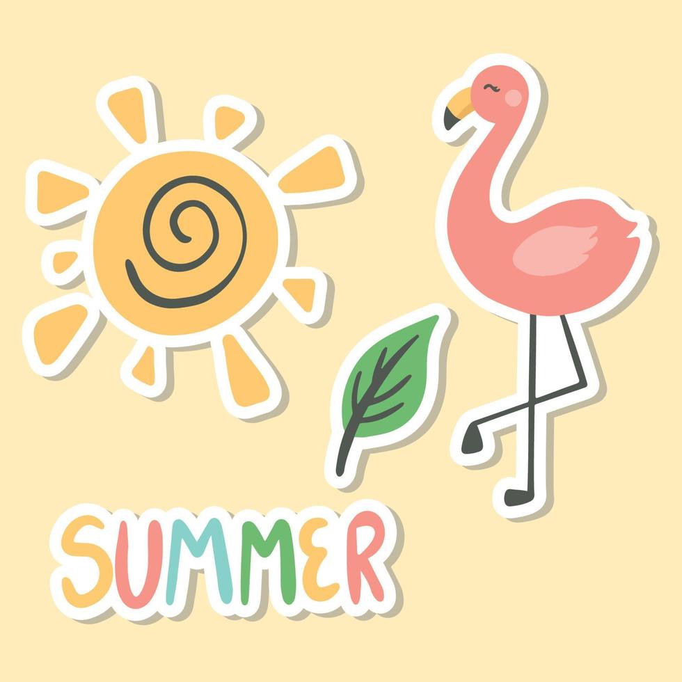 Summer Stickers Set of Flamingo leaves sun vector