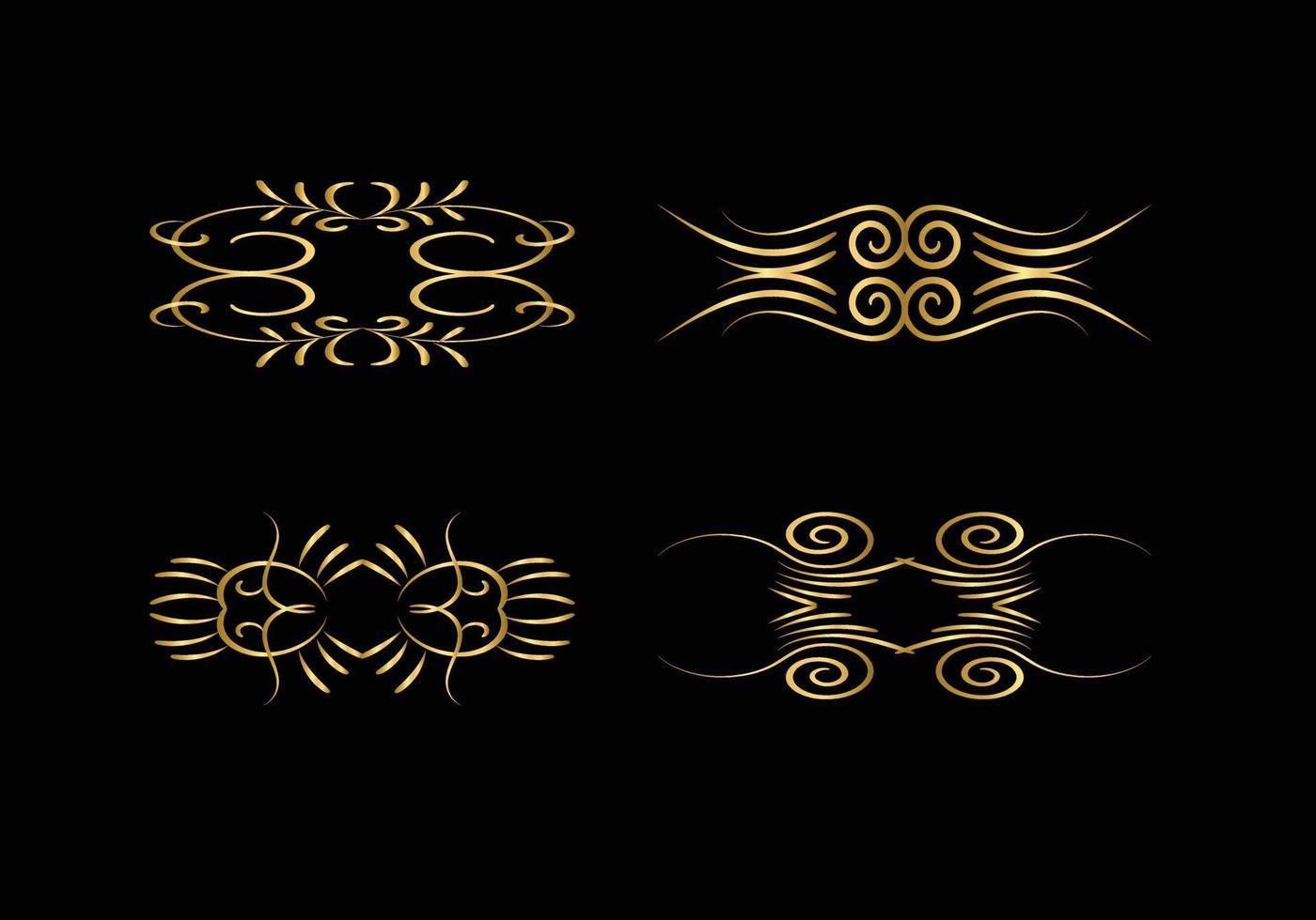 golden Decoration and ornaments elements set on black background. Floral ornament. vector