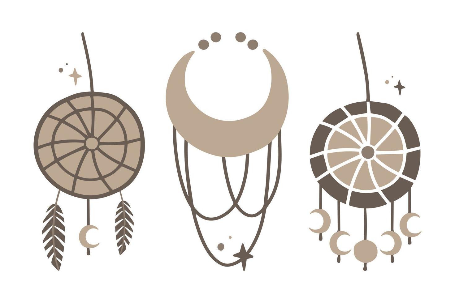 Boho elements set with feather and dreamcatcher. vector