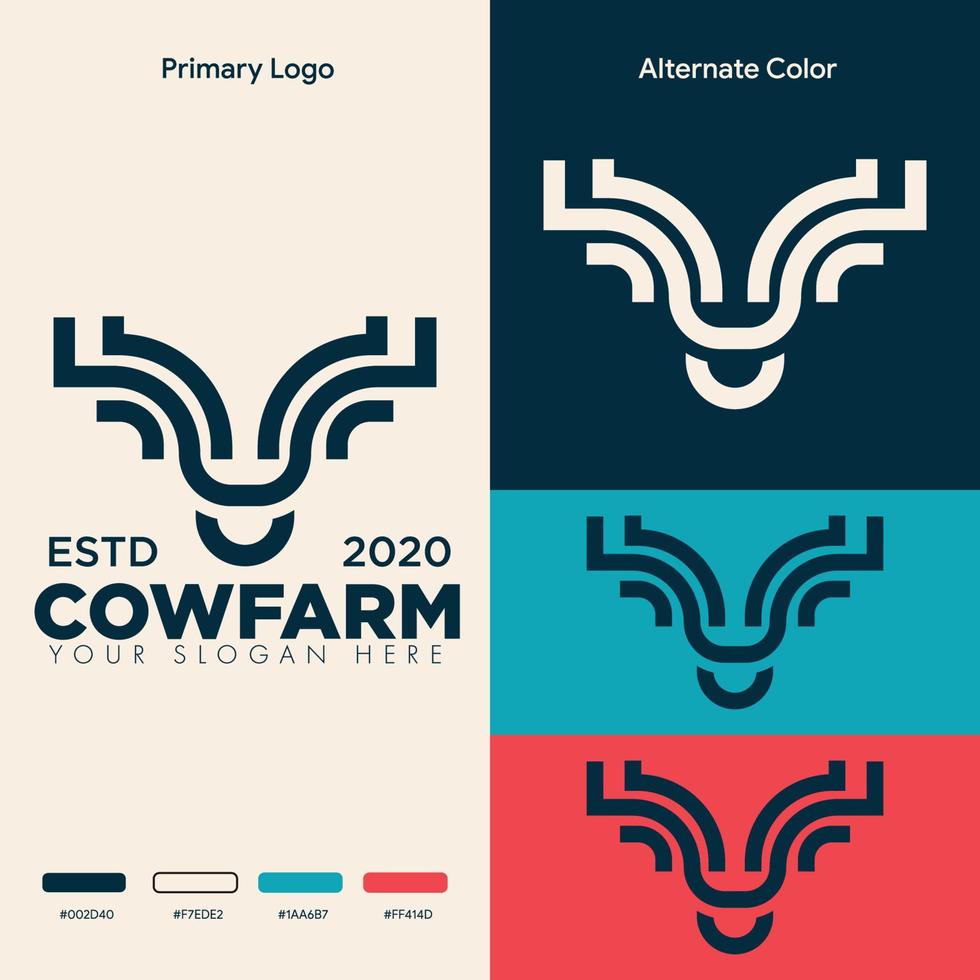 simple minimalist cow head logo design vector