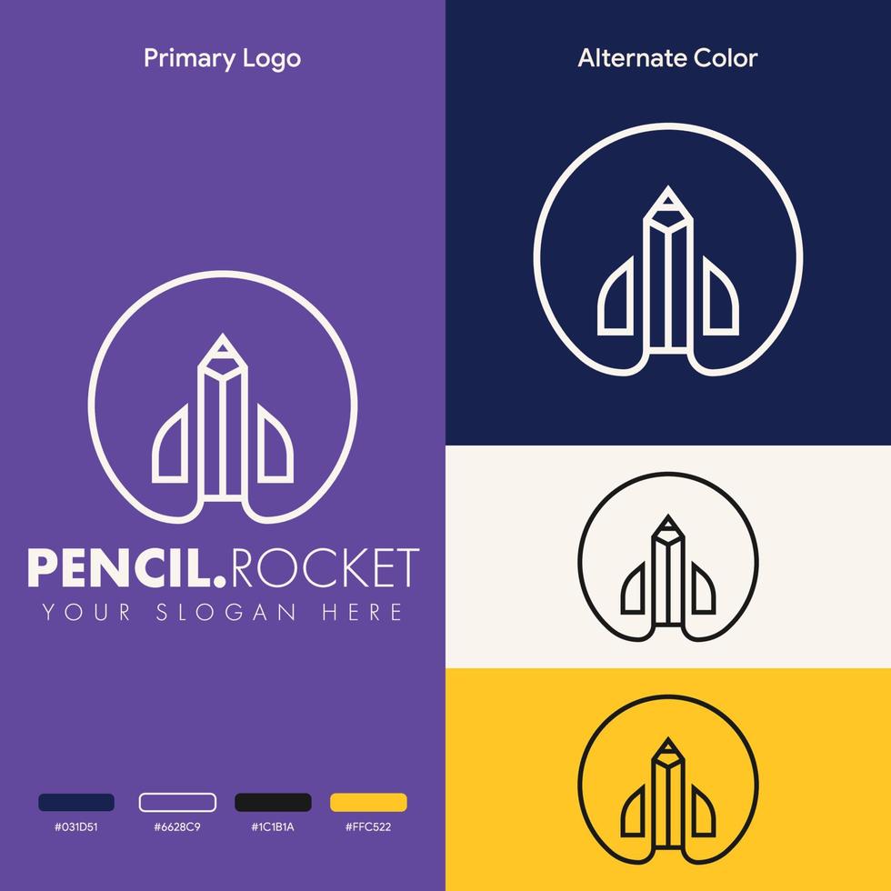 simple minimalist rocket pencil logo design vector