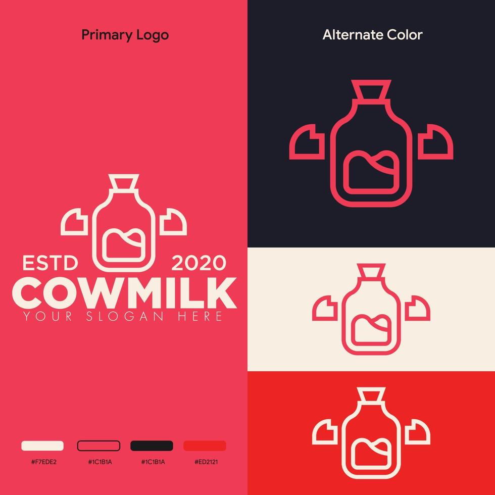 simple minimalist cow milk logo design vector