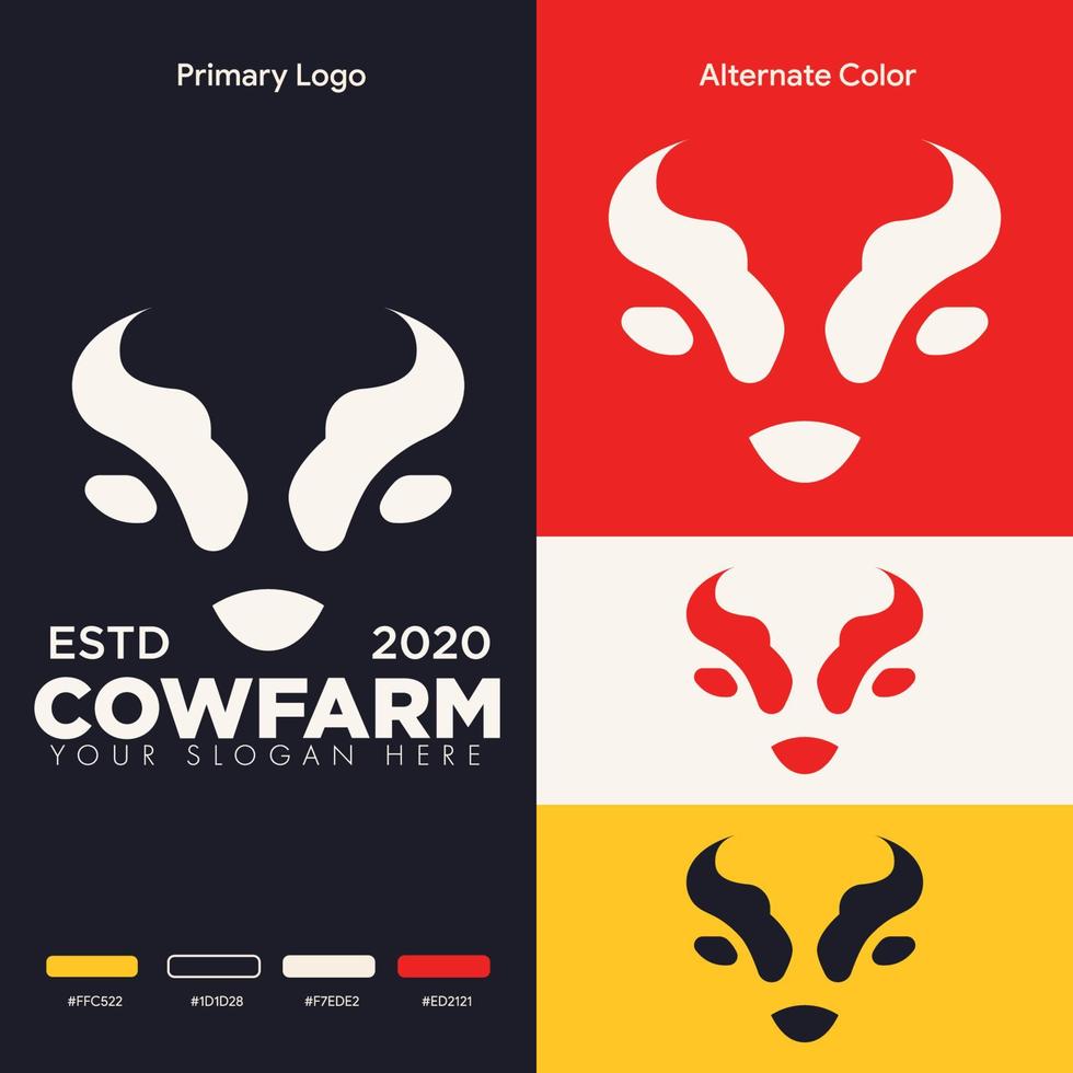 simple minimalist cow head logo design vector