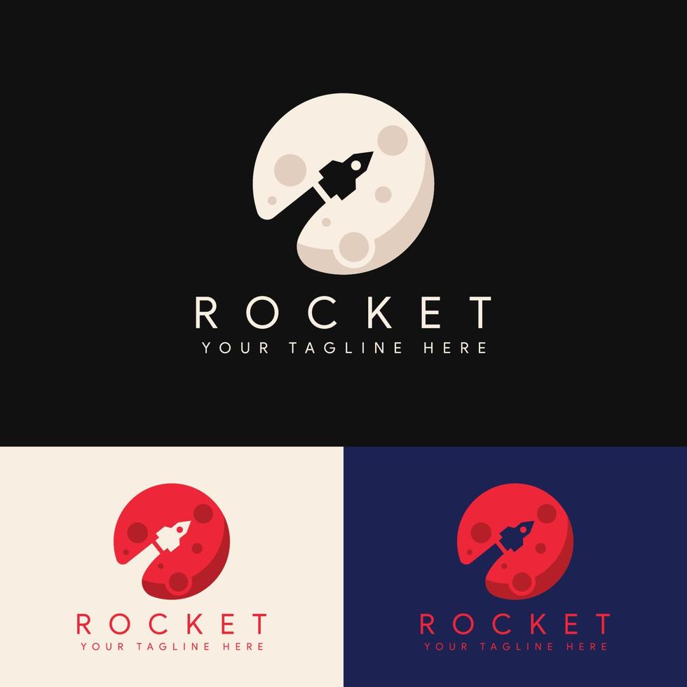 minimalist simple planet with rocket logo design vector