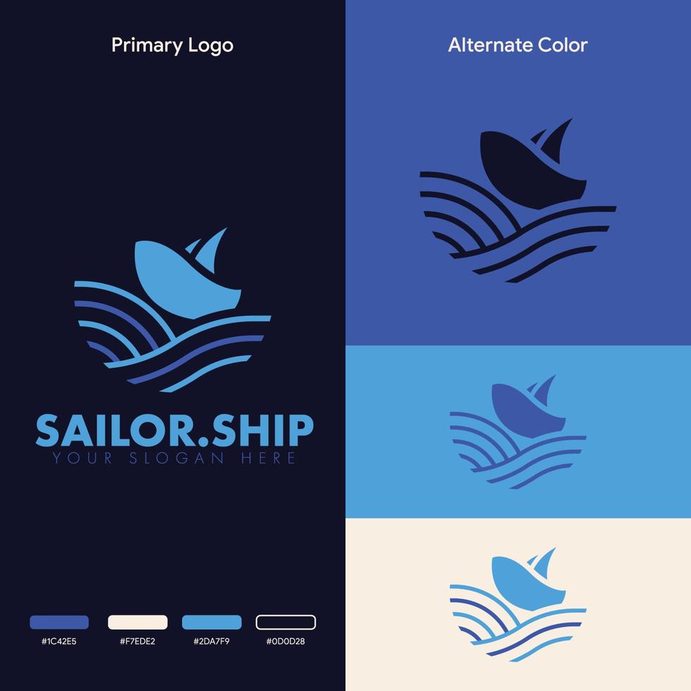 simple minimalist ocean boat ship logo design vector