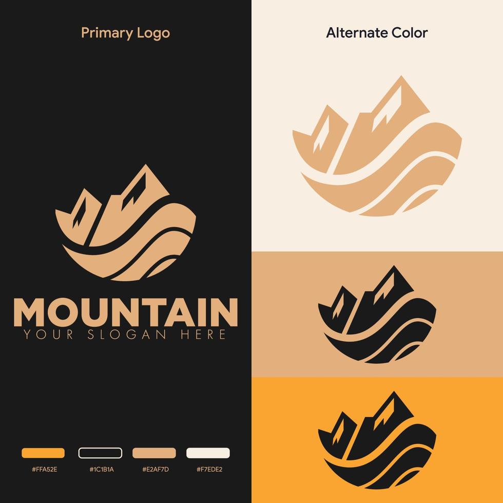 simple minimalist adventure mountain logo design vector
