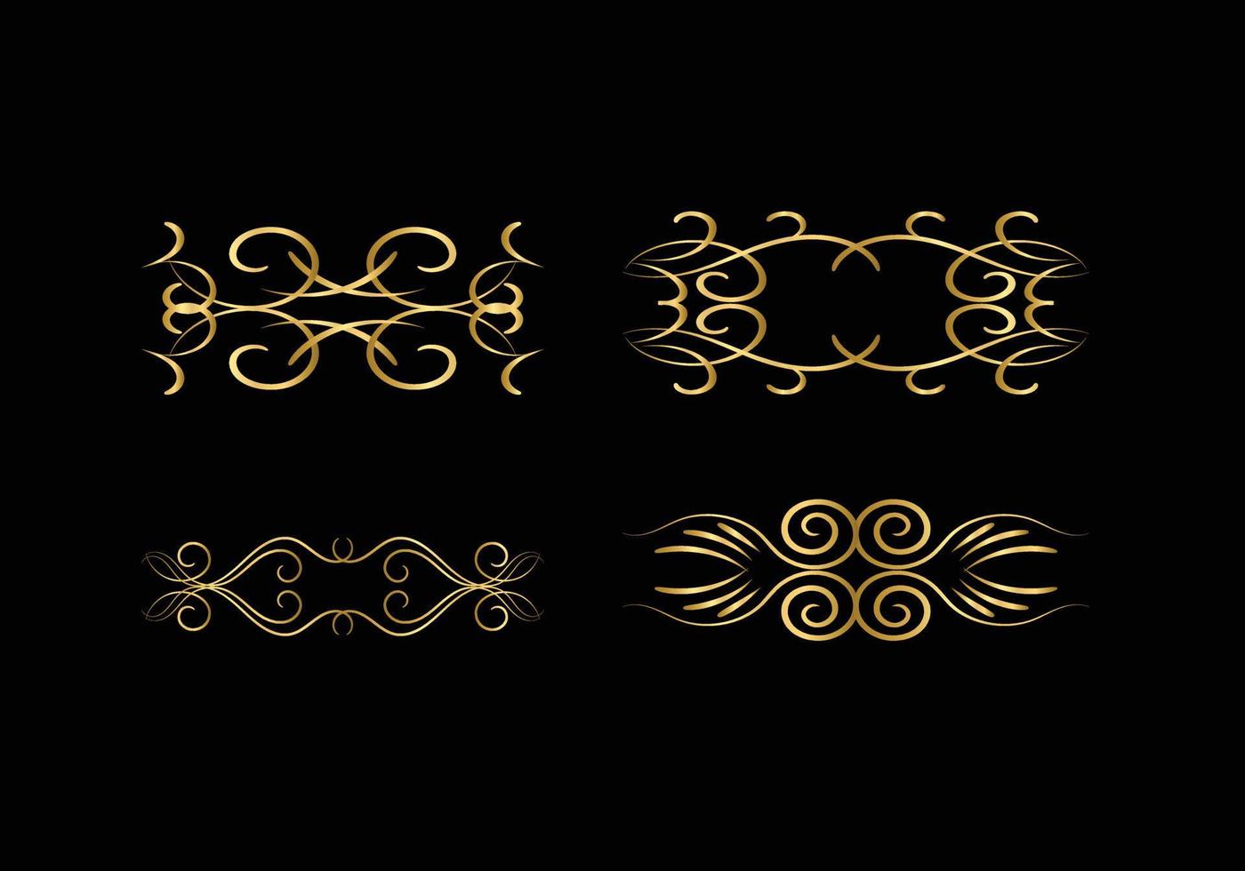 golden Decoration and ornaments elements set on black background. Floral ornament. vector