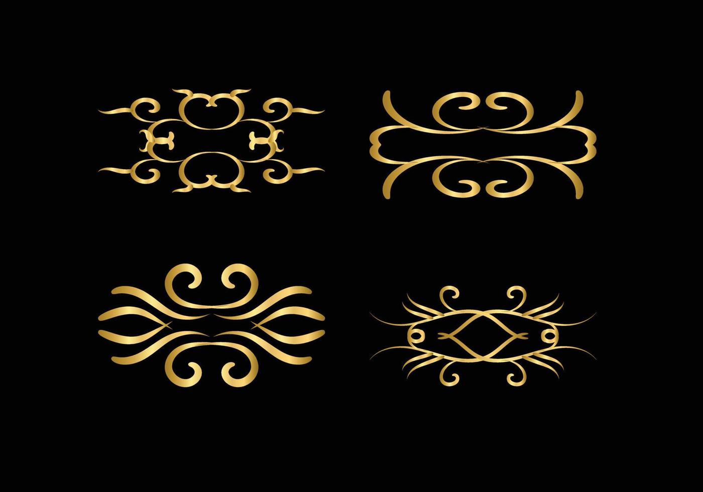elementos de decoración y adornos dorados sobre fondo negro. ornamento floral vector