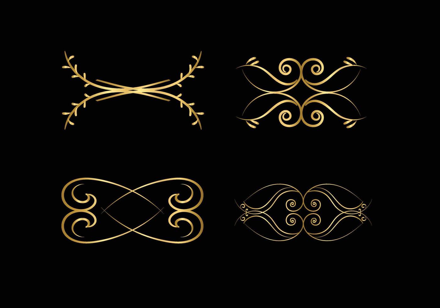 golden Decoration and ornaments elements set on black background. Floral ornament. vector