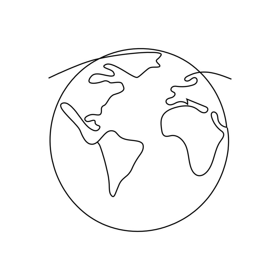 Single continuous one line drawing of globe sphere, planet Earth map. Planet logotype simple black graphic line logo. Artistic space one line isolated vector illustration with editable stroke
