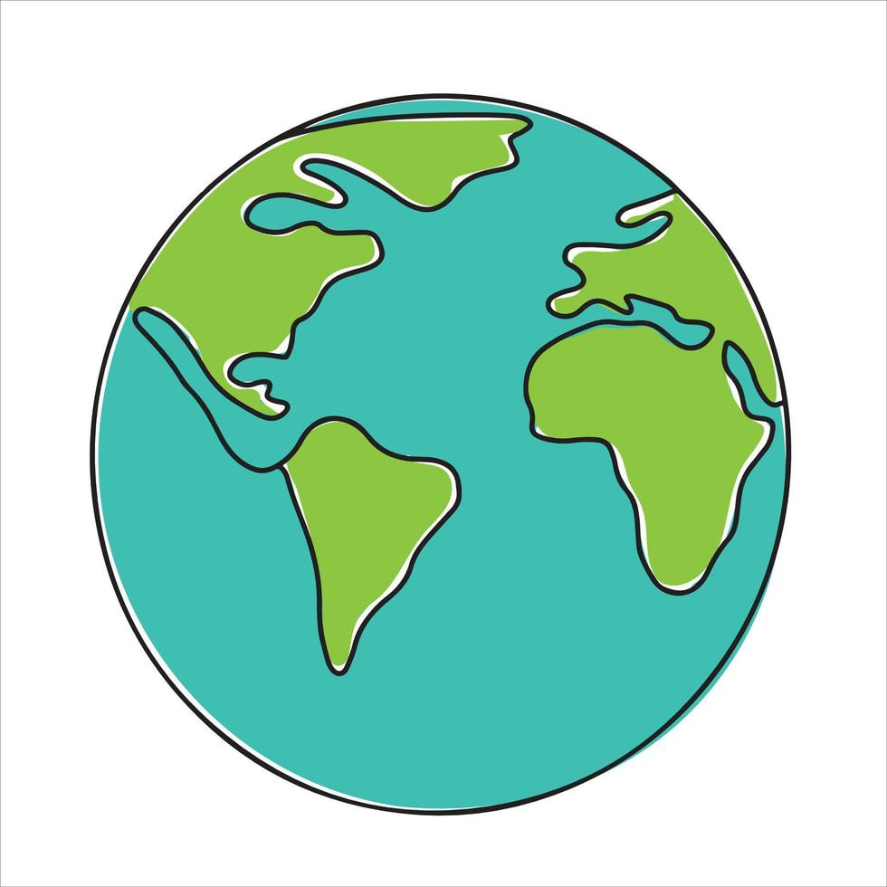 dibujo de una sola línea continua de la esfera del globo, mapa del planeta tierra. logotipo del planeta, diseño redondo del icono de color del mapa del mundo artístico, ilustración vectorial aislada vector